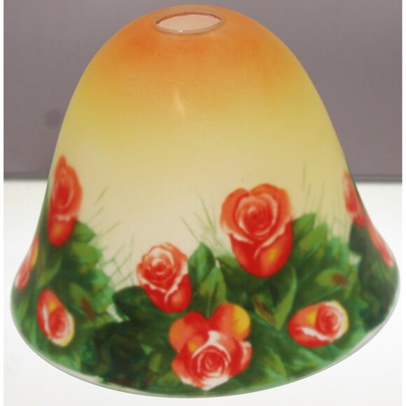 Vtg Reverse Painted Roses Glass Shade ONLY Fluted Bell Shape Victorian Garden - Picture 4 of 10